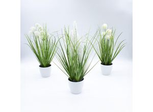 4262371539251 - Spetebo - Künstliches Gras im Topf 3er Set - 38 cm h - Kunstpflanze mit weißem Blumentopf - Deko Kunstgras Topfpflanze Zimmerpflanze für Tisch