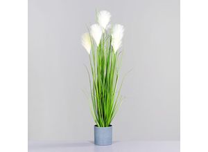 4262371539282 - Künstliches Deko Pampasgras im Blumentopf - 89 cm - Gras Arragement Kunstpflanze mit grauem Topf - Kunst Gras Zimmerpflanze Dekorpflanze Kunstblumen