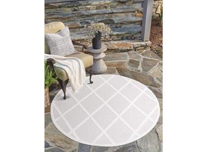 4262372640710 - Teppich CARPET CITY In-& Outdoorteppich Santorini 457 3D-Effekt Raute-Look Teppiche Gr Ø 200 cm 5 mm 1 St beige (creme) Esszimmerteppiche Wetterfest & UV-beständig für Terrasse Balkon Küche Flur