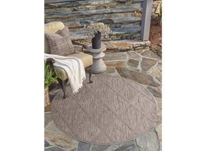 4262372640864 - Teppich CARPET CITY In-& Outdoorteppich Santorini 457 3D-Effekt Raute-Look Teppiche Gr Ø 200 cm 5 mm 1 St braun Esszimmerteppiche Wetterfest & UV-beständig für Terrasse Balkon Küche Flur