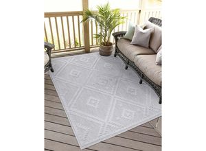 4262372641571 - Teppich CARPET CITY In-& Outdoorteppich Santorini 454 3D-Effekt Raute-Optik Teppiche Gr B L 280 cm x 380 cm 5 mm 1 St grau Esszimmerteppiche Wetterfest & UV-beständig für Terrasse Balkon Küche Flur