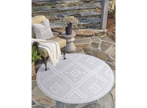 4262372641618 - Teppich CARPET CITY In-& Outdoorteppich Santorini 454 3D-Effekt Raute-Optik Teppiche Gr Ø 200 cm 5 mm 1 St grau Esszimmerteppiche Wetterfest & UV-beständig für Terrasse Balkon Küche Flur