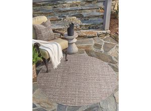 4262372642066 - Teppich CARPET CITY In-& Outdoorteppich Santorini 450 3D-Effekt Gestreift Teppiche Gr Ø 200 cm 5 mm 1 St braun Esszimmerteppiche