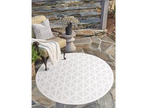 4262372642516 - Teppich CARPET CITY In-& Outdoorteppich Santorini 446 3D-Effekt Geo-Muster Teppiche Gr Ø 200 cm 5 mm 1 St beige (creme) Esszimmerteppiche Wetterfest & UV-beständig für Terrasse Balkon Küche Flur