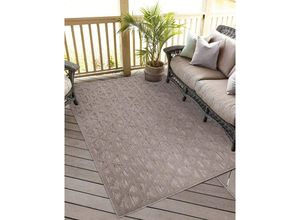 4262372642653 - Teppich CARPET CITY In-& Outdoorteppich Santorini 446 3D-Effekt Geo-Muster Teppiche Gr B L 200 cm x 200 cm 5 mm 1 St braun Esszimmerteppiche Wetterfest & UV-beständig für Terrasse Balkon Küche Flur