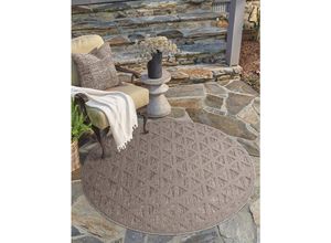 4262372642660 - Teppich CARPET CITY In-& Outdoorteppich Santorini 446 3D-Effekt Geo-Muster Teppiche Gr Ø 200 cm 5 mm 1 St braun Esszimmerteppiche Wetterfest & UV-beständig für Terrasse Balkon Küche Flur