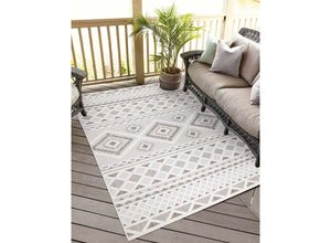 4262372643100 - Teppich CARPET CITY In-& Outdoorteppich Santorini 435 3D-Effekt Boho-Look Teppiche Gr B L 200 cm x 200 cm 5 mm 1 St beige (creme) Esszimmerteppiche Wetterfest & UV-beständig für Terrasse Balkon Küche Flur