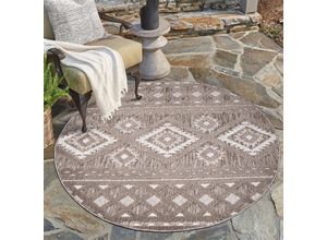 4262372643261 - Teppich CARPET CITY In-& Outdoorteppich Santorini 435 3D-Effekt Boho-Look Teppiche Gr Ø 200 cm 5 mm 1 St braun Esszimmerteppiche