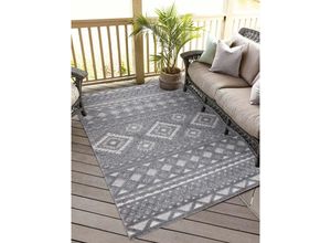 4262372643407 - Teppich CARPET CITY In-& Outdoorteppich Santorini 435 3D-Effekt Boho-Look Teppiche Gr B L 200 cm x 200 cm 5 mm 1 St grau (anthrazit) Esszimmerteppiche Wetterfest & UV-beständig für Terrasse Balkon Küche Flur