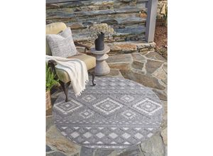 4262372643414 - Teppich CARPET CITY In-& Outdoorteppich Santorini 435 3D-Effekt Boho-Look Teppiche Gr Ø 200 cm 5 mm 1 St grau (anthrazit) Esszimmerteppiche Wetterfest & UV-beständig für Terrasse Balkon Küche Flur