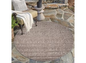 4262372643711 - Teppich CARPET CITY In-& Outdoorteppich Santorini 411 3D-Effekt Boho-Optik Teppiche Gr Ø 200 cm 5 mm 1 St braun Esszimmerteppiche Wetterfest & UV-beständig für Terrasse Balkon Küche Flur