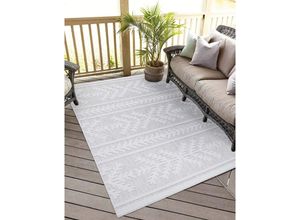 4262372643841 - Teppich CARPET CITY In-& Outdoorteppich Santorini 411 3D-Effekt Boho-Optik Teppiche Gr B L 200 cm x 290 cm 5 mm 1 St grau Esszimmerteppiche Wetterfest & UV-beständig für Terrasse Balkon Küche Flur