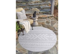 4262372643865 - Teppich CARPET CITY In-& Outdoorteppich Santorini 411 3D-Effekt Boho-Optik Teppiche Gr Ø 200 cm 5 mm 1 St grau Esszimmerteppiche Wetterfest & UV-beständig für Terrasse Balkon Küche Flur