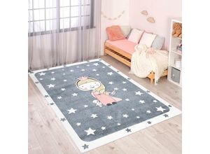 4262372644701 - Kinderteppich CARPET CITY ANIME893 Teppiche Gr B L 190 cm x 280 cm 11 mm 1 St grau Kinder Kinderzimmerteppiche Kinderzimmer Teppich Modern mit Mond Blumen Wolken Creme Multi