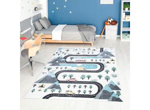 4262372645005 - Kinderteppich CARPET CITY ANIME904 Teppiche Gr B L 190 cm x 280 cm 11 mm 1 St beige (creme) Kinder Kinderzimmerteppiche Kinderzimmer Teppich Modern mit Mond Blumen Wolken Creme Multi