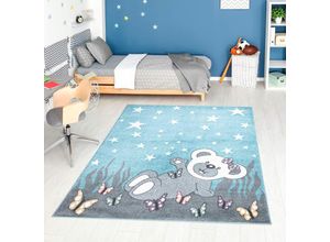 4262372645289 - Kinderteppich CARPET CITY ANIME916 Teppiche Gr B L 190 cm x 280 cm 11 mm 1 St blau Kinder Kinderzimmerteppiche Kinderzimmer Teppich Modern mit Mond Blumen Wolken Creme Multi