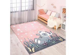 4262372645425 - Kinderteppich CARPET CITY ANIME916 Teppiche Gr B L 190 cm x 280 cm 11 mm 1 St rosa Kinder Kinderzimmerteppiche Kinderzimmer Teppich Modern mit Mond Blumen Wolken Creme Multi