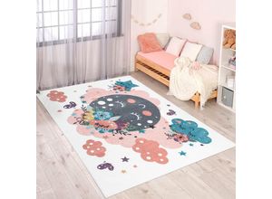 4262372645494 - Kinderteppich CARPET CITY ANIME917 Teppiche Gr B L 190 cm x 280 cm 11 mm 1 St beige (creme) Kinder Kinderzimmerteppiche Kinderzimmer Teppich Modern mit Mond Blumen Wolken Creme Multi