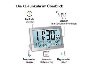 4262379091591 - - ADE Digitale XL-Funk-Tischuhr mit Thermometer und Hygrometer - silber