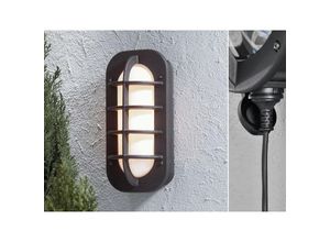 4262382960167 - Meinewunschleuchte - led Außenwandleuchte mit Steckdose Alu Schwarz & Opalglas Höhe 36cm