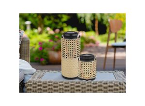 4262382960228 - Meinewunschleuchte - led Solarlaternen 2er set aus Metall in Rattanoptik hängend oder stehend