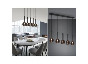 4262382961713 - Meinewunschleuchte - led Balken Pendelleuchte Industrial 5 flammig Rauchglas-Kugeln Breite 115cm