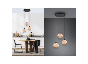 4262382962338 - Meinewunschleuchte - led Pendelleuchte mit Rattan Geflecht Natur und Gitter im Boho Stil ø 41cm