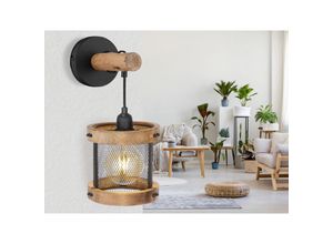 4262382962444 - Meinewunschleuchte - led Wandleuchte mit Holz 1-flammig Gitter schwarz Ø16cm