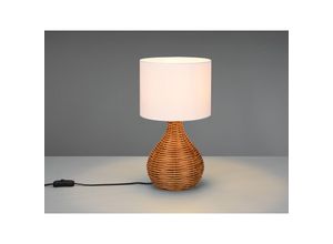 4262382962703 - Meinewunschleuchte - led Tischleuchte Rattan Geflecht Stoffschirm Weiß im Boho Stil ø 22cm