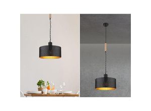 4262382962819 - Meinewunschleuchte - led Pendelleuchte Metall mit Stanzmuster Schwarz Gold Ø35cm