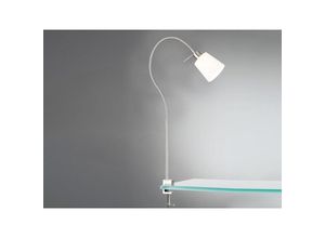 4262382963472 - Meinewunschleuchte - led Klemmlampe mit Leinen Lampenschirm Weiß & Schwanenhals