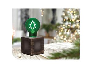 4262382963540 - Meinewunschleuchte - Tischlampe Würfel Grau 9x9cm mit Deko led Glühbirne Tannenbaum