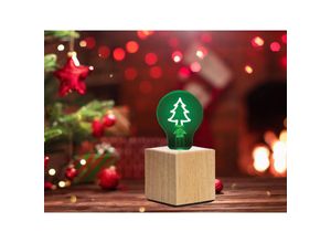 4262382964691 - Meinewunschleuchte - Tischlampe Würfel Holz Eiche 9x9cm mit Deko led Glühbirne Tannenbaum