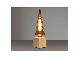 4262382964707 - Meinewunschleuchte - Tischlampe Würfel Holz Eiche 9x9cm mit Deko led Tannenbaum