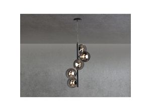 4262382965797 - LED Pendelleuchte 5 flammig Schwarz & Rauchglas Kugeln 183cm lang