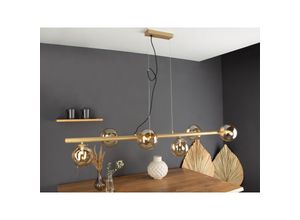 4262382965803 - Meinewunschleuchte - led Balken Pendelleuchte 6 flammig Messing & Amberglas bis 200cm lang