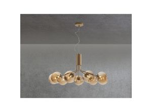 4262382965827 - Meinewunschleuchte - led Pendelleuchte 9 flammig Messing & Amberglas bis 161cm lang