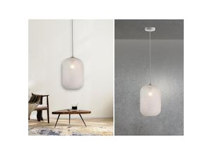 4262382966411 - Meinewunschleuchte - led Pendelleuchte Relief Kristall Milchglas transparent Weiß Ø20cm