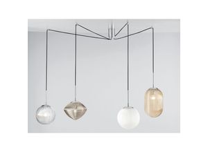 4262382966473 - LED Pendelleuchte mit 4 Relief Glas Lampenschirmen Höhe 166cm 4262382966473 - LED Pendelleuchte mit 4 Relief Glas Lampenschirmen Höhe 166cm