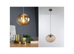 4262382966534 - Meinewunschleuchte - led Pendelleuchte Wellenmuster Rauchglas Kugel Champagner Ø30cm