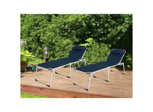 4262382966695 - Setpoint - Gartenliegen 2er set Navy Blau - Sonnenliegen 200x67x48cm