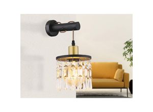 4262382967845 - Meinewunschleuchte - led Wandleuchte mit Holz & Glaskristallen Schwarz Gold Höhe 37cm