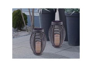 4262382968002 - Meinewunschleuchte - Solarlaterne 2er set mit led Kerze & Rattanoptik hängend oder stehend Höhe 35cm