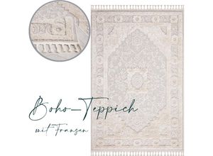 4262383858142 - Teppich Boho Style Hochtiefeffekt mit Fransen 120 x 170 cm Ornament