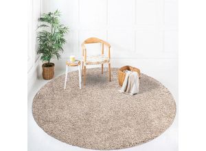 4262383859002 - Teppich Hochflor Shaggy Flauschig Weich Einfarbig Beige 160 cm Rund