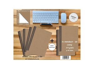 4262385940371 - A 6 Notizbuch - Set 4+2 gratis Luxury 80 Seiten MUSKAT Designerecycling kariert 5x5mm