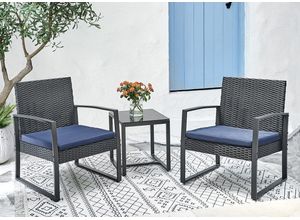 4262386282036 - Bistro-Set 3 tlg HGE47-SDB schwarz mit dunkelblauen Sitzkissen