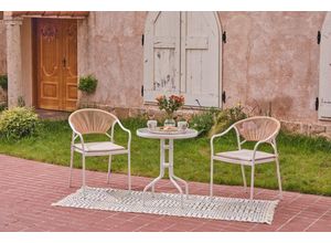 4262386282081 - 3 tlg Bistro Set HGE51-BEI helles Rattan mit Sitzkissen in Beige