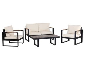 4262386282777 - Gartenmöbel Lounge-Set Lounge-Sessel mit Sofa & Coffee Table aus Aluminium schwarz mit Teakholz