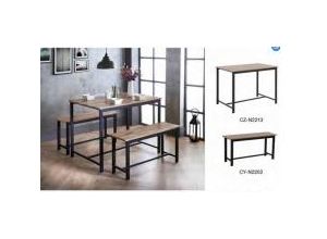 4262386284252 - Esszimmertischset Dining Set mit 1 Tisch & 2 Sitzbänken HWT55-HOL